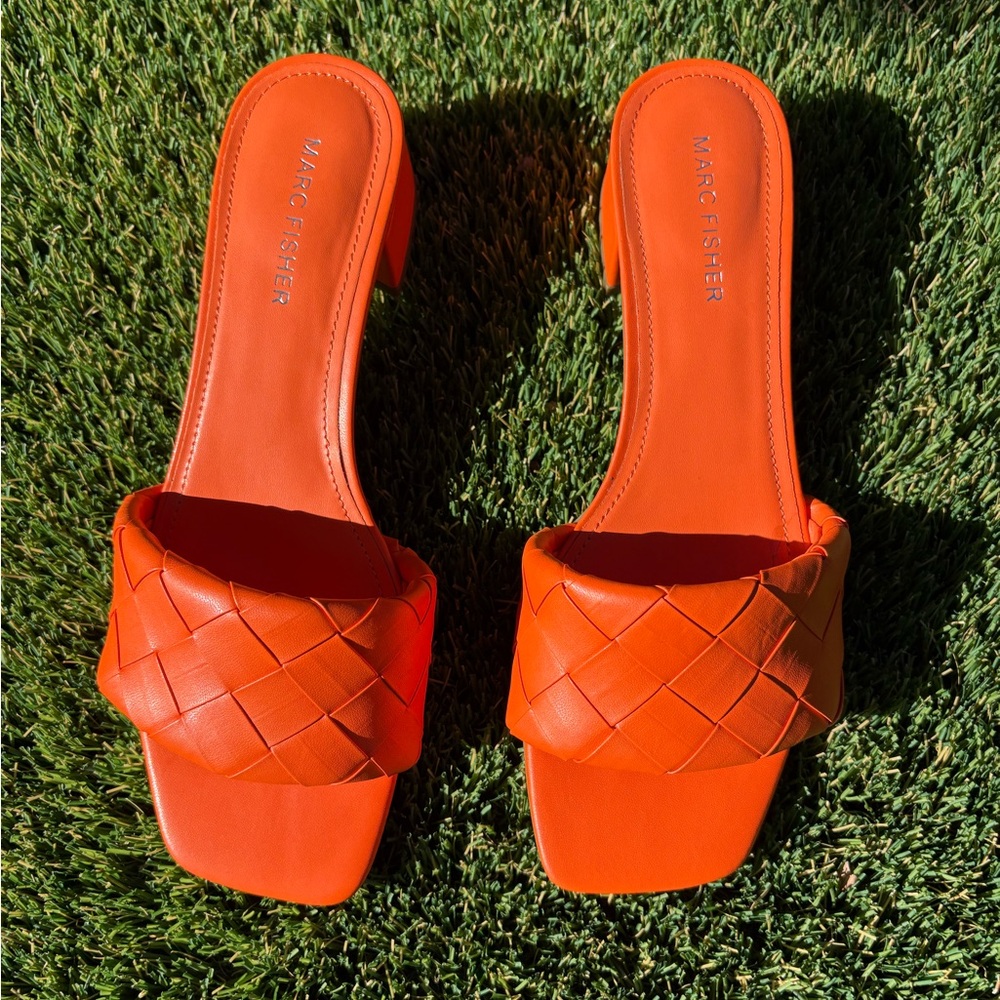 Marc Fisher Bright Orange Woven Slide Heels